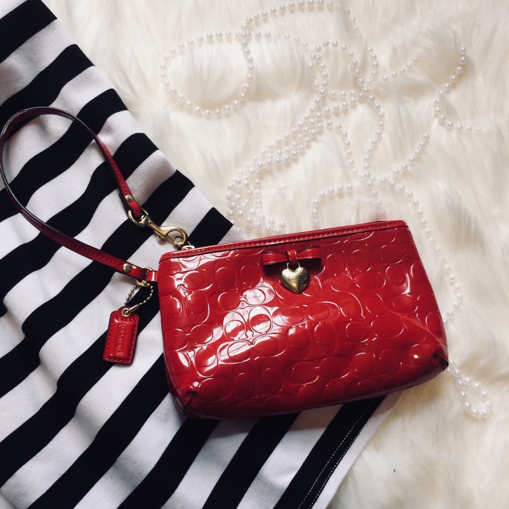 Coach wristlet cherry red clutch wallet purse